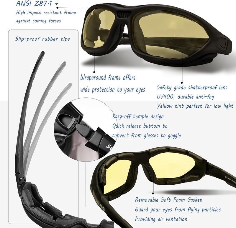 SOLPRO Anti-Fog Safety Motorcycle Riding Sunglasses Foam padded Goggle, Dustproof, Windproof, Hunting, Hiking, Golfing - Image 4
